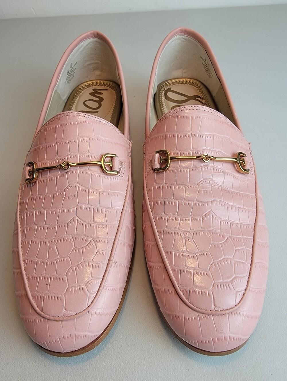Sam Edelman Croc Embossed Pink Leather Loafer Moc Loraine Sz 8W HorseBit Slip On